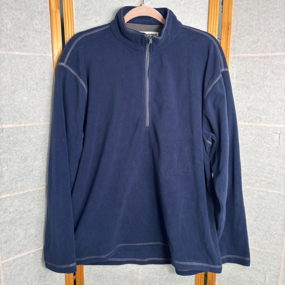 Sportif USA Mens Quarter Zip Fleece Pullover Navy Blue Contrast Stitch Size‎ M
